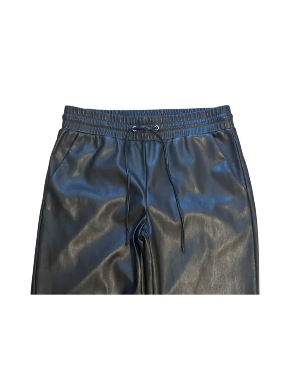 LOFT‎ Faux Leather Pull On Ankle Pants Black Pockets Size S Cropped Drawstring